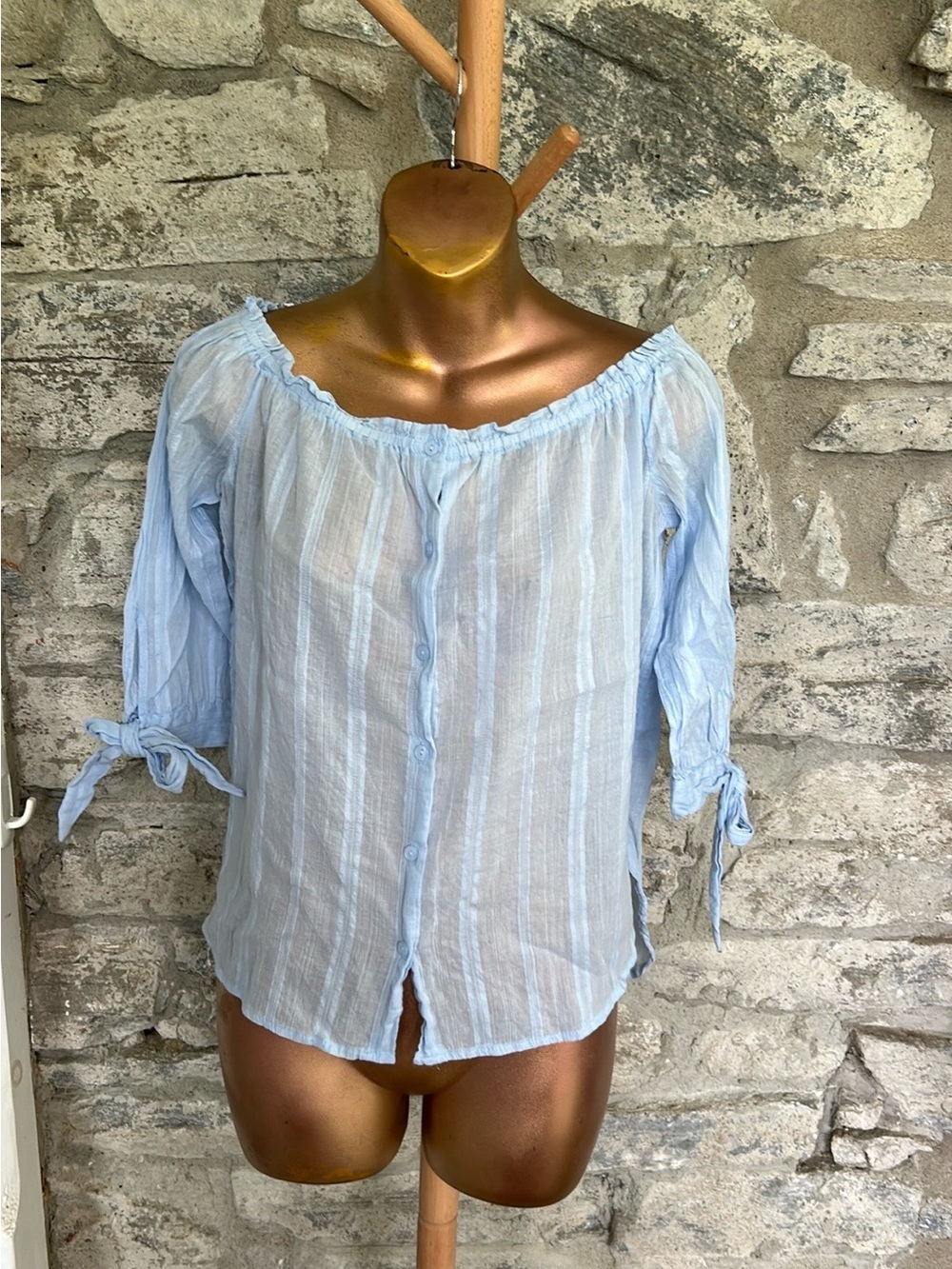 Light Blue Striped Button Blouse